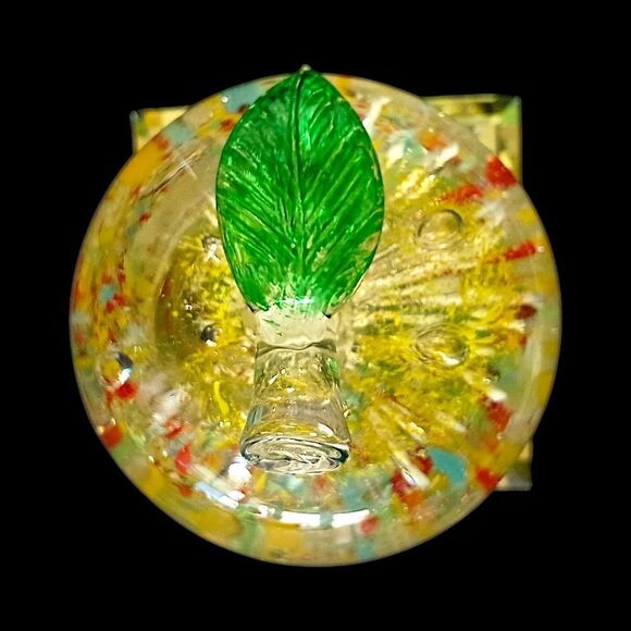 Handblown Apple Paperweight Art Glass Pedestal Multi Colored Bubbles TINY FLAW. - Picture 4 of 16